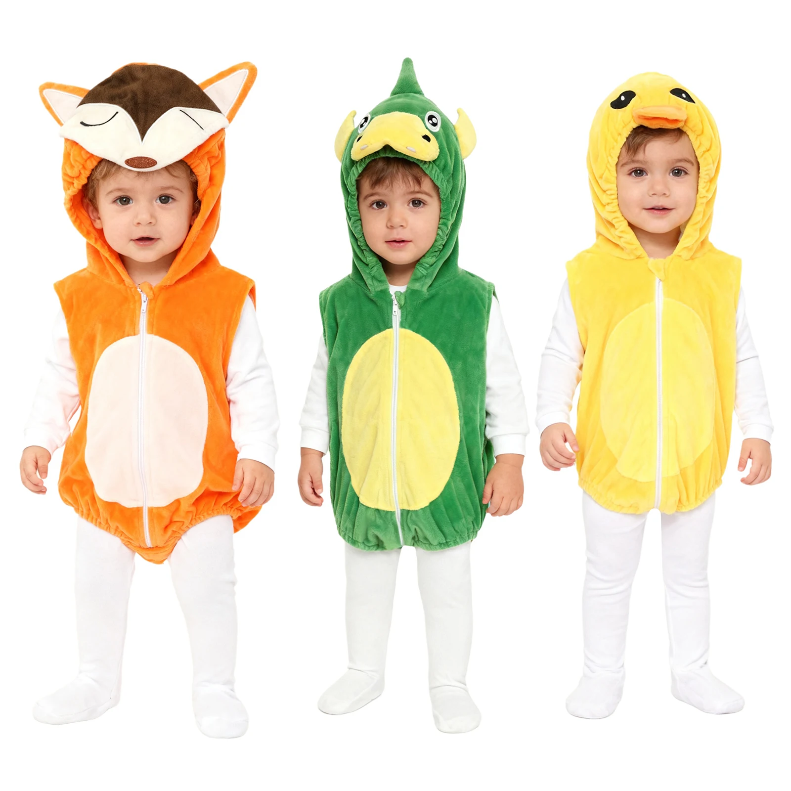 Pelele bebé con capucha animal, cremallera y sin mangas - imagen 4