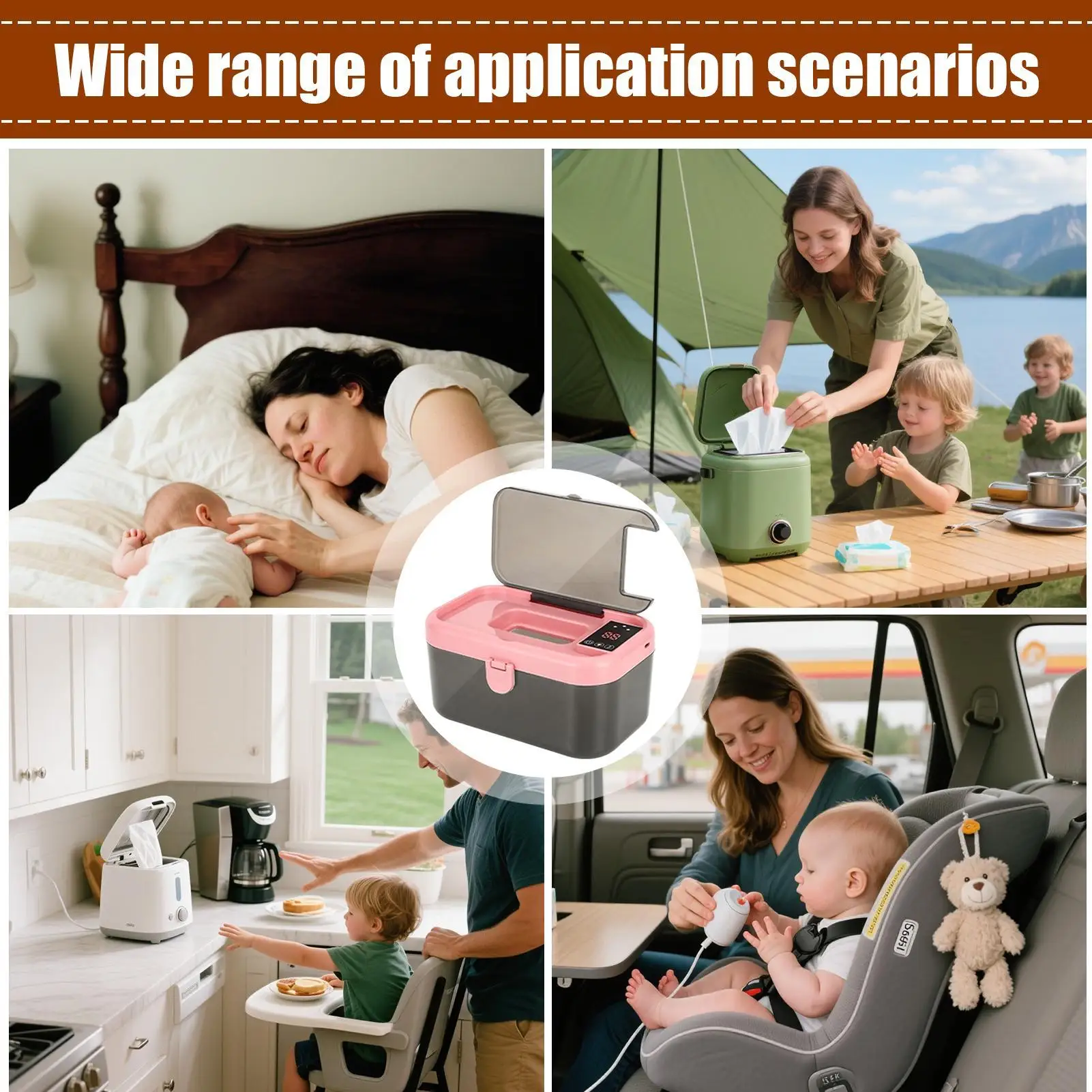 Calentador de toallitas para bebé, calentador y dispensador de toallitas para pañales con luces, carga USB, suministros para bebés para acampar, viajar en coche, viajes por carretera - imagen 2