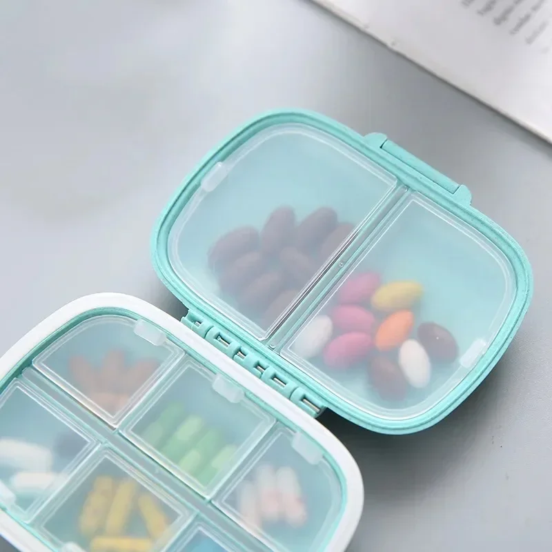 Caja organizadora de pastillas con rejillas, contenedor Mini portátil de 8 viajes, caja dispensadora de almacenamiento de tabletas selladas de trigo para medicamentos - imagen 4