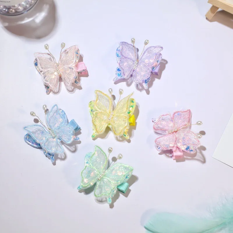 Pinzas para el cabello para bebé, horquilla de mariposa para niño, horquilla bonita de tela para bebé, accesorios para el cabello para niña pequeña con perlas para niña - imagen 5
