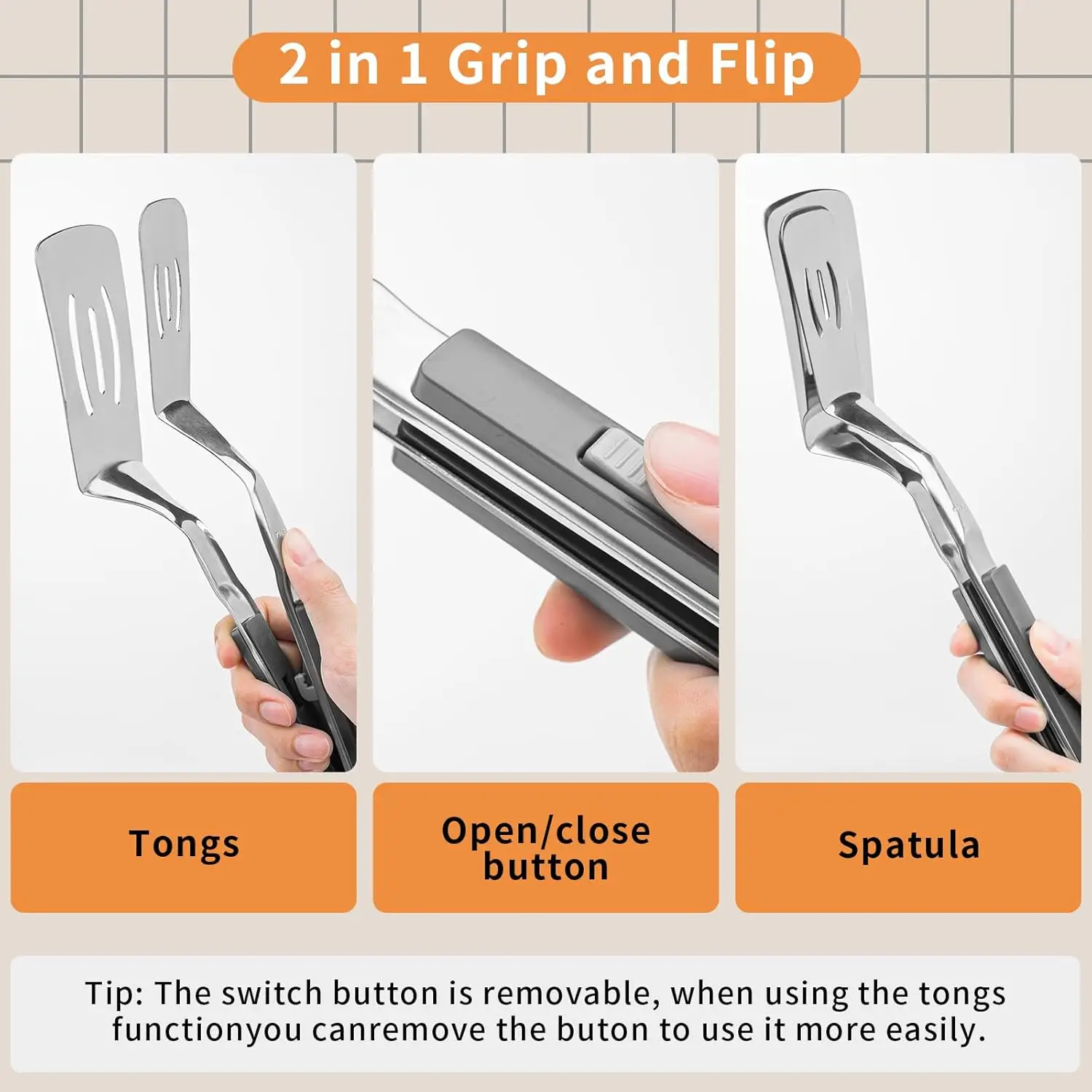 Pinza de cocina de acero inoxidable multiusos - Resistente y versátil - imagen 4