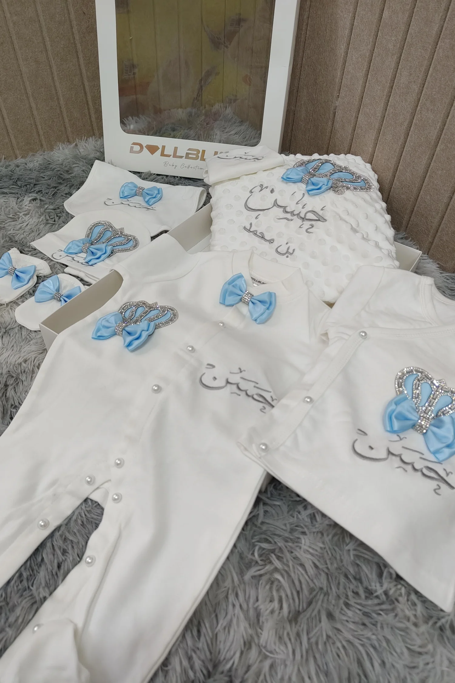 Bebé niño Príncipe salida de Hospital recién nacido Bling trajes biberones conjunto de regalo Baby Shower regalo 5 piezas corona mameluco - imagen 3