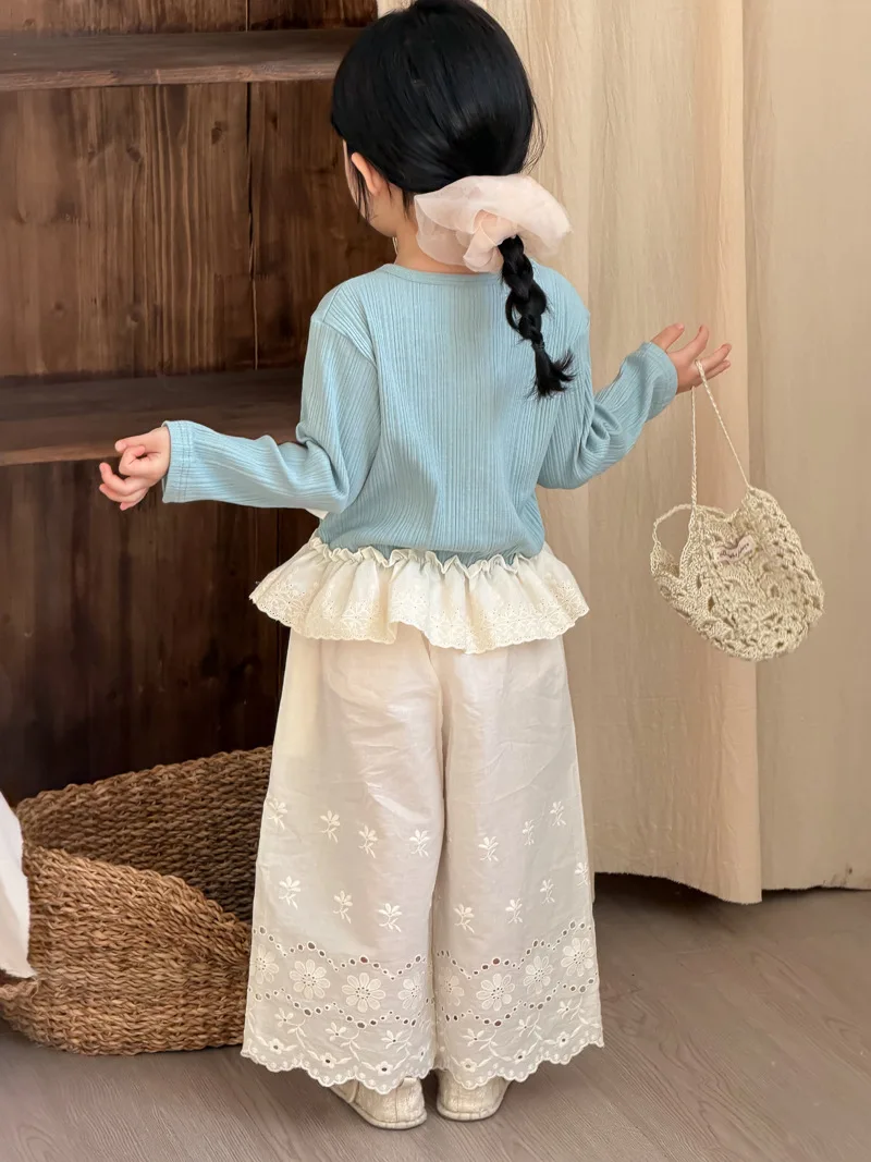 MILANCEL pantalones de algodón rectos con encaje para niña