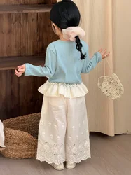 MILANCEL pantalones de algodón rectos con encaje para niña