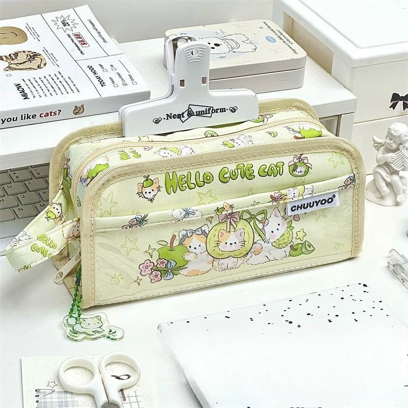 Estuche para lápices gatito y manzana verde - PVC multicapa escolar - imagen 5