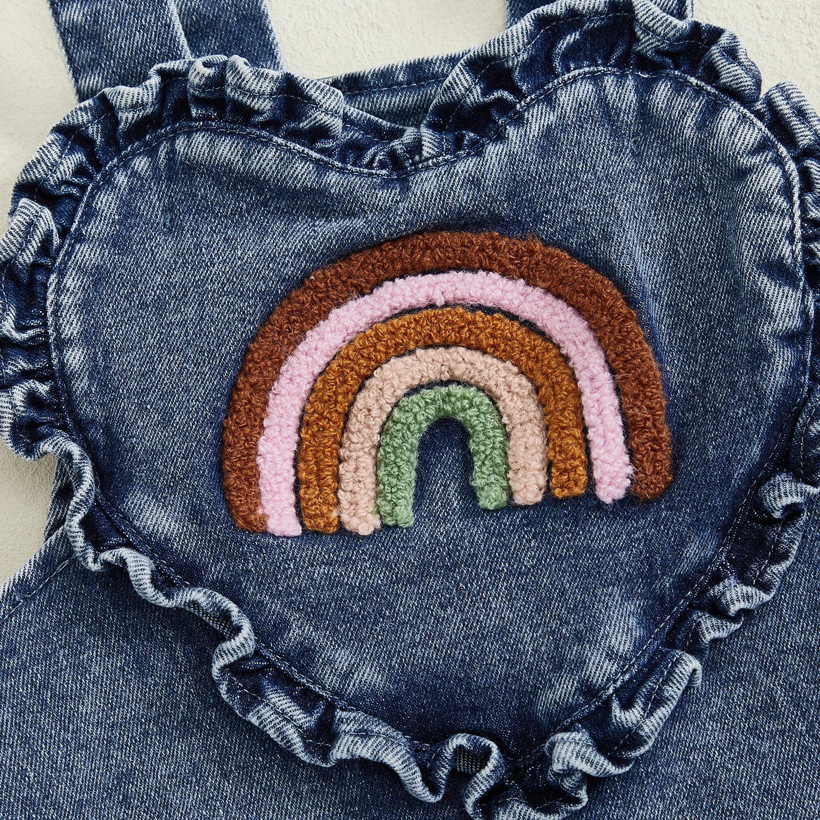 SUNSIOM 0-24 meses bebé niña Denim mameluco sin mangas Arco Iris bordado Correa mono mono recién nacido mono - imagen 5
