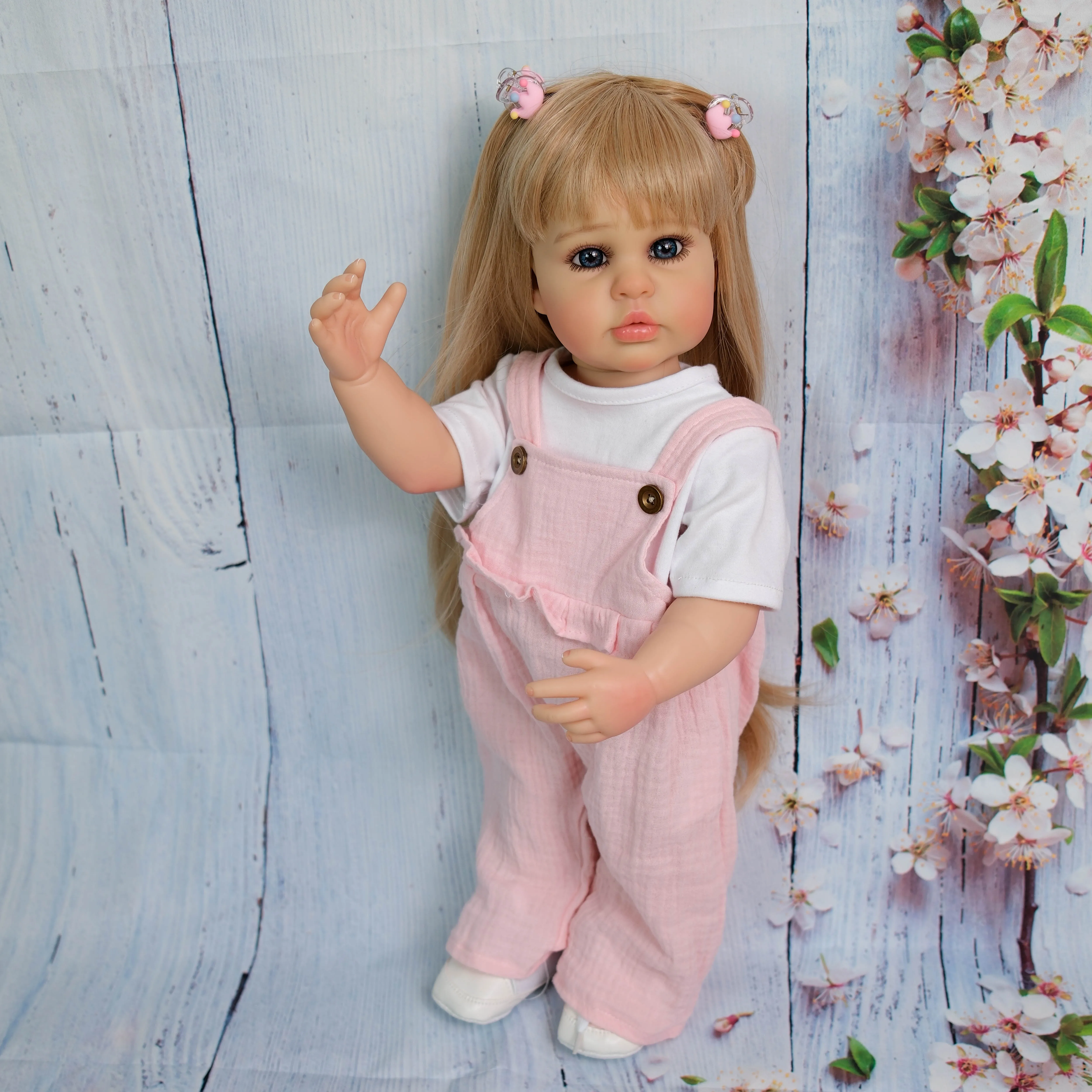 NPK 22 ''hecho a mano de cuerpo completo vinilo Reborn niño princesa Ellie con patas de pie pintura a mano muñeca de arte realista coleccionable - imagen 5