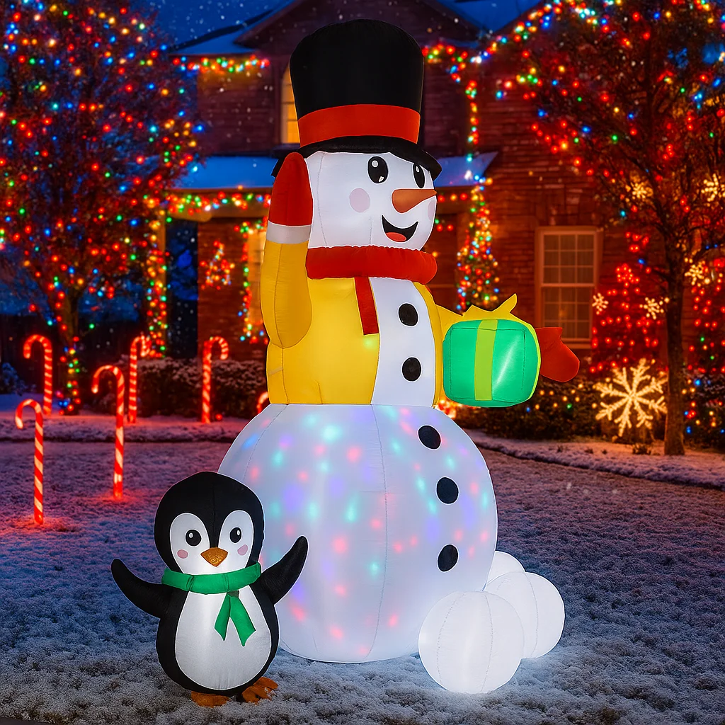 Decoración navideña al aire libre de 5,9 pies, muñeco de nieve, pingüino, decoración inflable para fiesta de patio, adornos de césped de Navidad, luces, juguete para el hogar - imagen 5