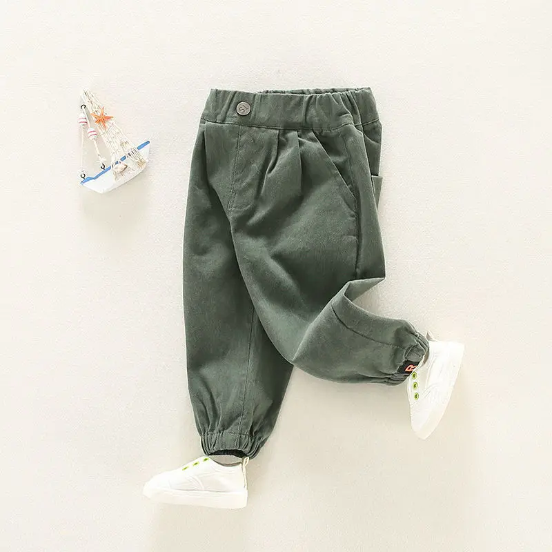 Pantalones coreanos de primavera y otoño para bebés, pantalones harén informales lisos de algodón para niños, pantalones Cargo sencillos para niños pequeños - imagen 3