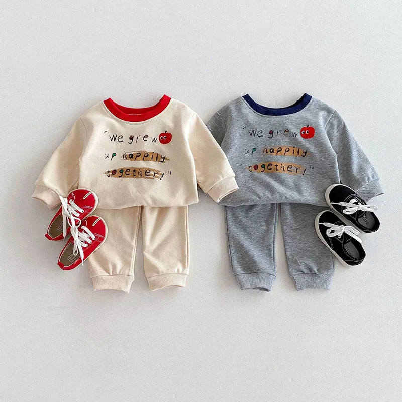 Milangel-Conjunto de ropa deportiva para niños y niñas, Sudadera con capucha y pantalones informales con estampado de manzana y letras, 2 piezas, Otoño, novedad de 2024 - imagen 3