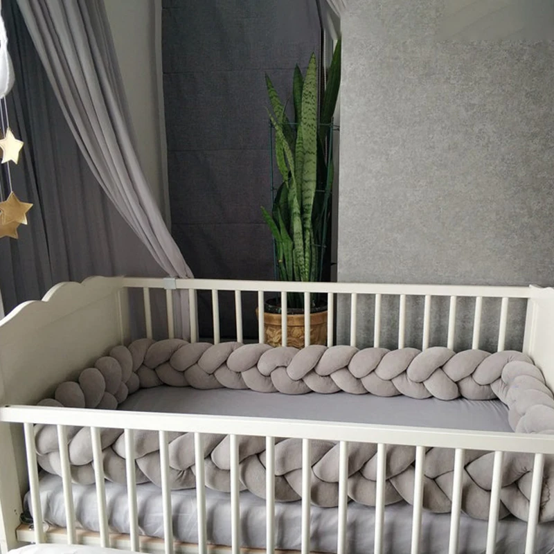 Parachoques para cama de bebé de 2M/3M, cuna trenzada de tres hebras anudada larga, cama anticolisión envolvente, Protector de circunferencia de parachoques para recién nacidos - imagen 5