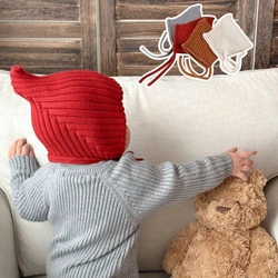 Gorro cálido tejido para bebé, gorro con protección para los oídos para bebé, Color sólido, grueso, cálido, para niño y niña, gorros de lana de ganchillo