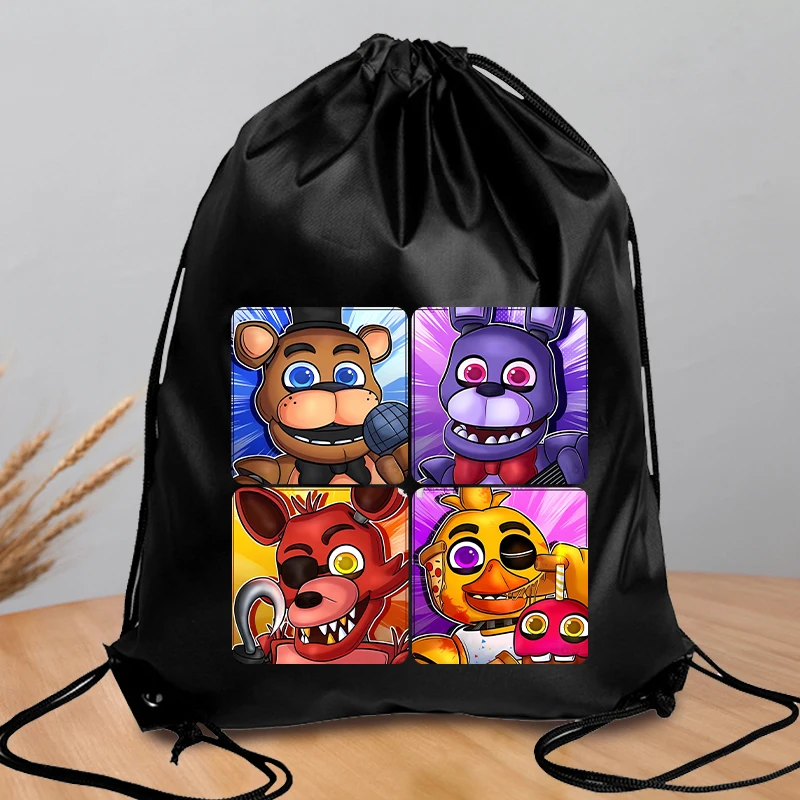 Mochila FNAF de poliéster con cordón, bolso de compras de gran capacidad para cinco noches en Freddy, bolso portátil para natación y Fitness para hombres y mujeres - imagen 2