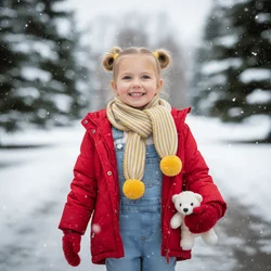 Bufanda de punto a rayas para niños – Cálida invernal con pompón