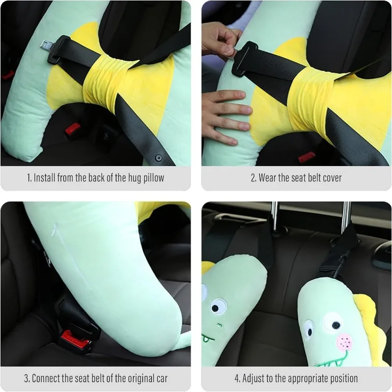Almohada de felpa para cinturón de seguridad para niños, muñeca de peluche cómoda, conejo, dinosaurio, cinturón de seguridad infantil para viaje, dormir, soporte para cuello y cabeza - imagen 3