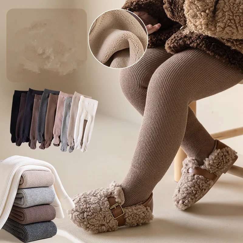 Invierno bebé niñas forro Polar rayas leggings más grueso calor medias de algodón niños pequeños mantener pantimedias calientes - imagen 4