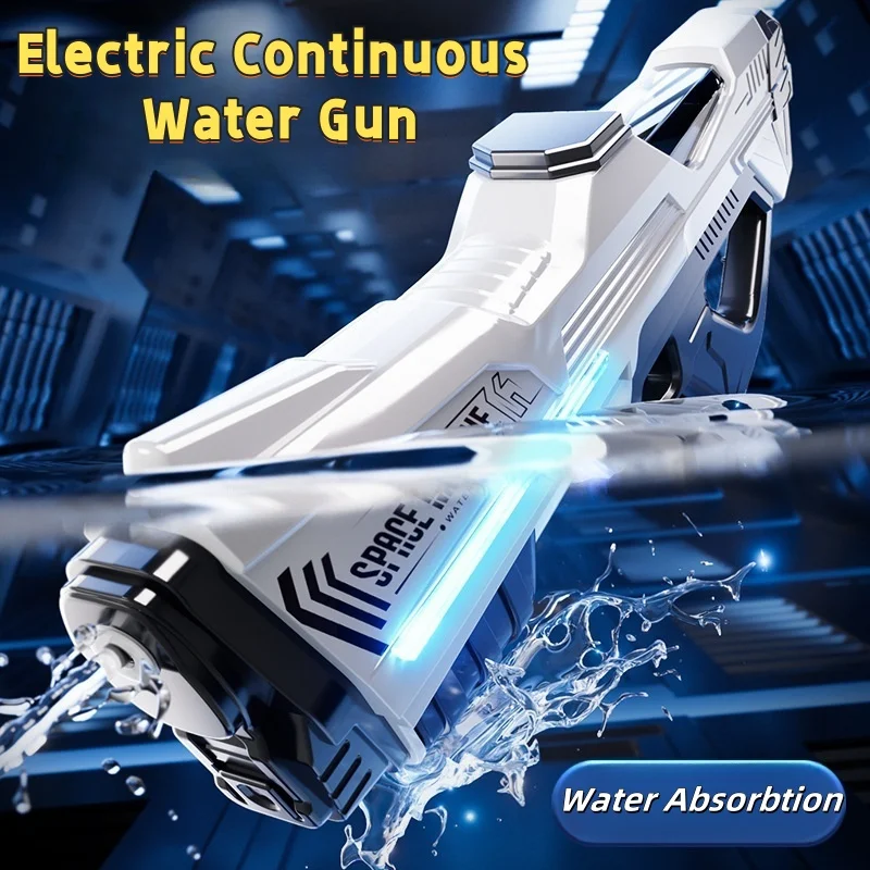 Pistola de agua eléctrica, pistola de agua de alta capacidad, luz LED luminosa totalmente automática para verano, juguete para jugar en la playa al aire libre, regalo