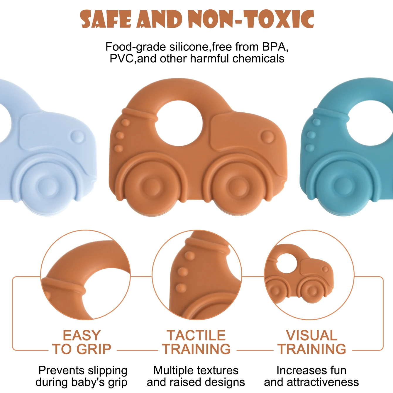 Mordedor de silicona para coche para niños, 1 Uds., sin BPA, juguete para masticar para bebés de dibujos animados, juguete para aliviar la dentición sensorial relajante para recién nacidos - imagen 5