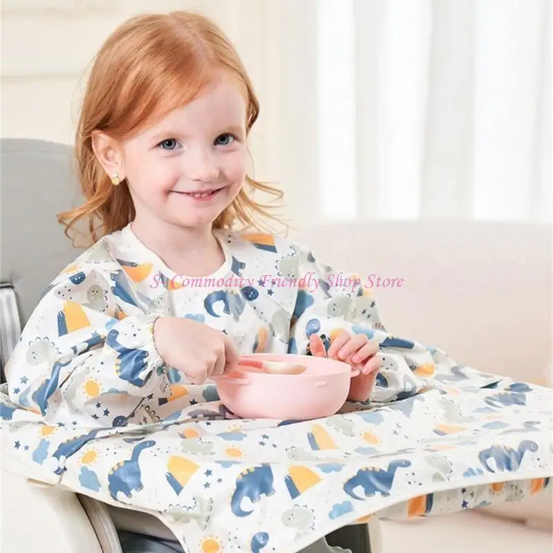 Babero alimentación bebé 85AE con funda para trona, manga larga dibujos animados, delantal lactancia - imagen 5