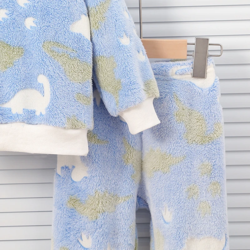 Conjunto de pijama cálido para bebé, de piel fluorescente nocturna de felpa para otoño/invierno, accesorios para niños cómodos y a la moda - imagen 4