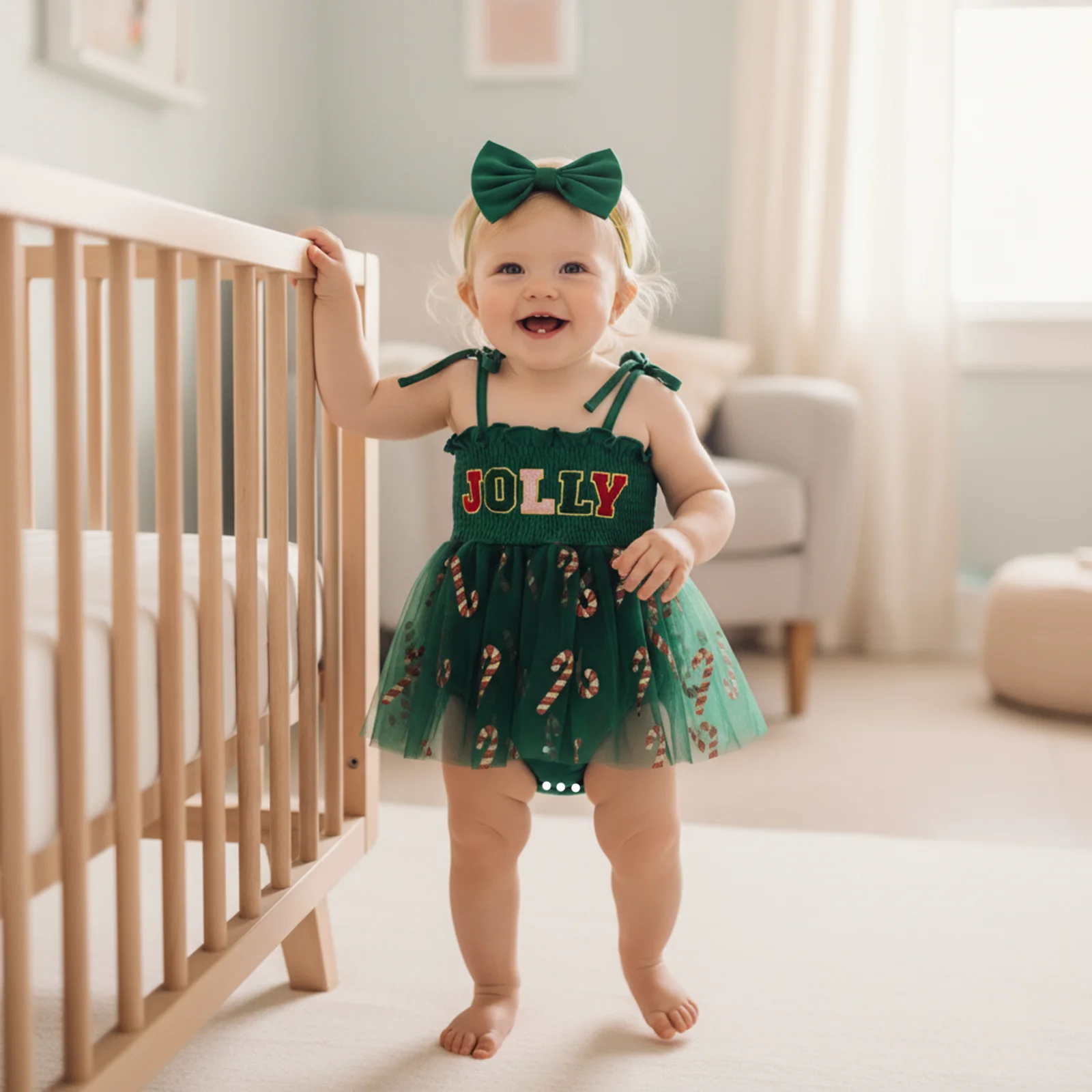 Traje de Navidad sin mangas para niña – Bordado y diadema incluida - imagen 2