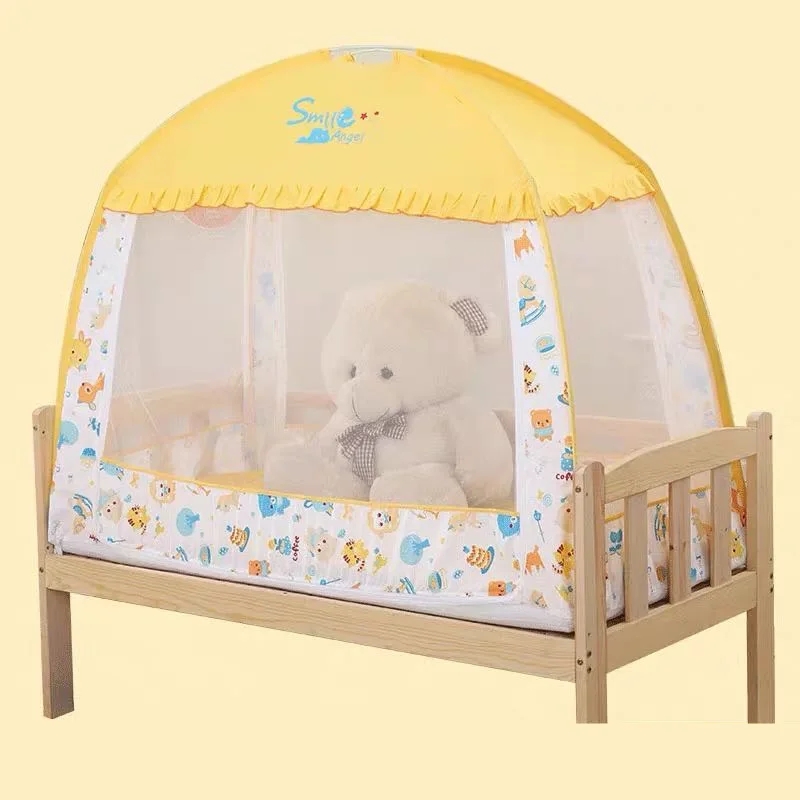 Mosquitera de yurta de malla cifrada para niños, estilo de dibujos animados, cuna de bebé para el hogar, mosquitera anticaída de fondo completo, tienda portátil plegable