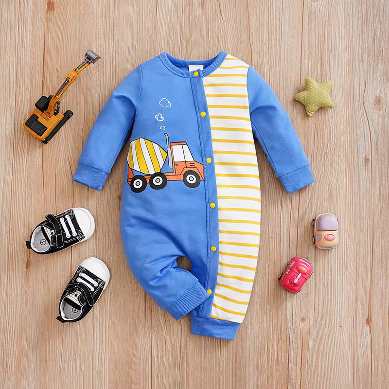 Mono pijama de rayas azul para bebé niño – Manga larga
