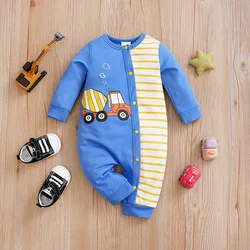 Mono pijama de rayas azul para bebé niño – Manga larga