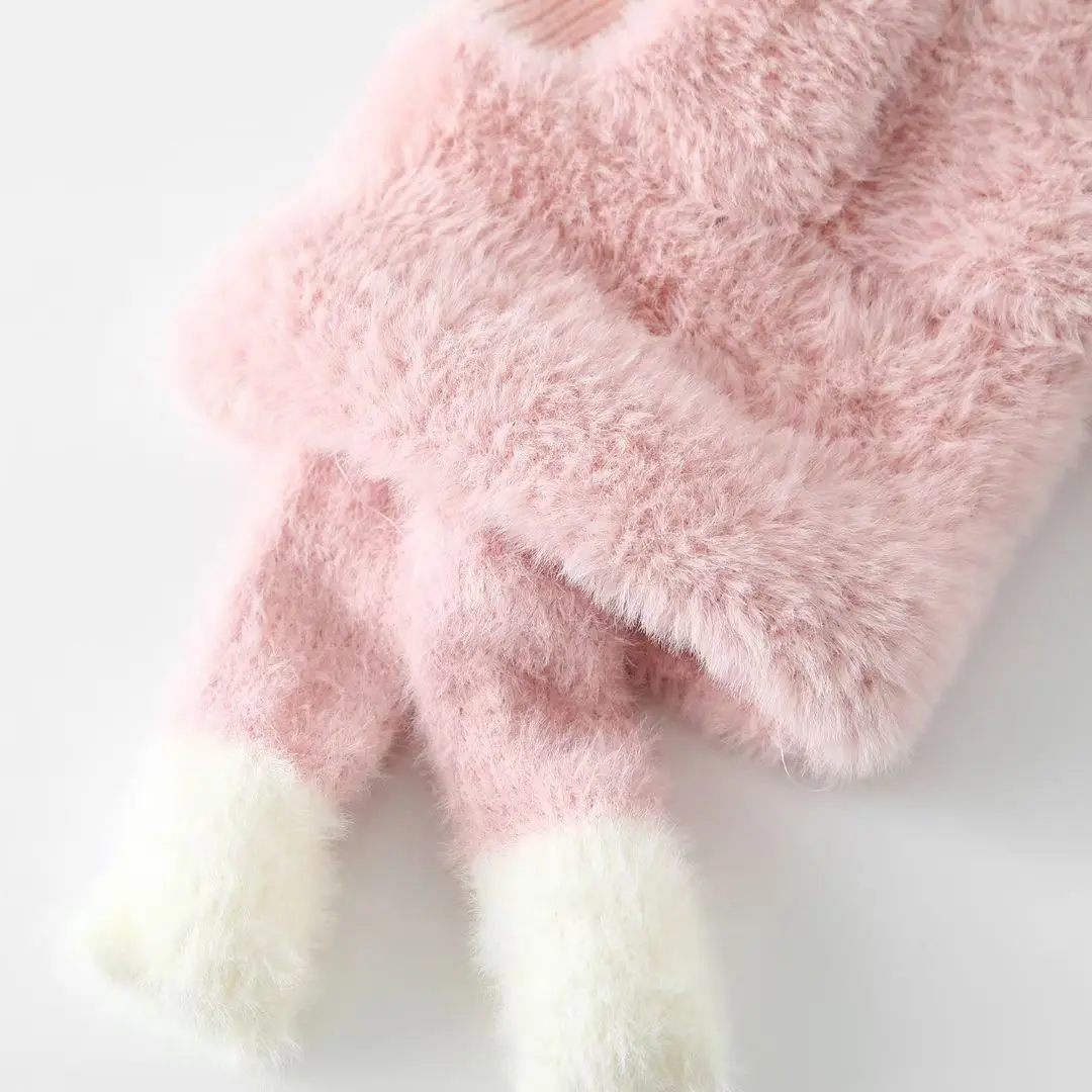 Cubierta para la cara con estampado de orejas y patas de animales de peluche de 2 a 6 años, ajuste elástico y cómodo, blanco para clima frío, sombrero de invierno, máscara y bufanda - imagen 4