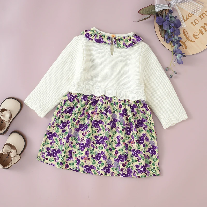Vestido de suéter de manga larga para bebé, Falda de punto para niña, ropa para niño pequeño, vestido Floral de moda, cálido, suave, estilo princesa, otoño - imagen 3