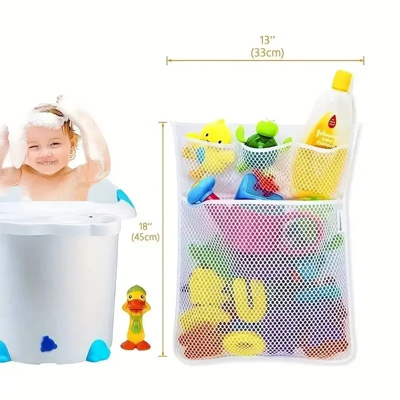 Juguetes de baño para Baby Shower, malla de almacenamiento de juguetes blanca para bebés y niños con fuertes ventosas, bolsa de juguetes, organizador de baño de red - imagen 4