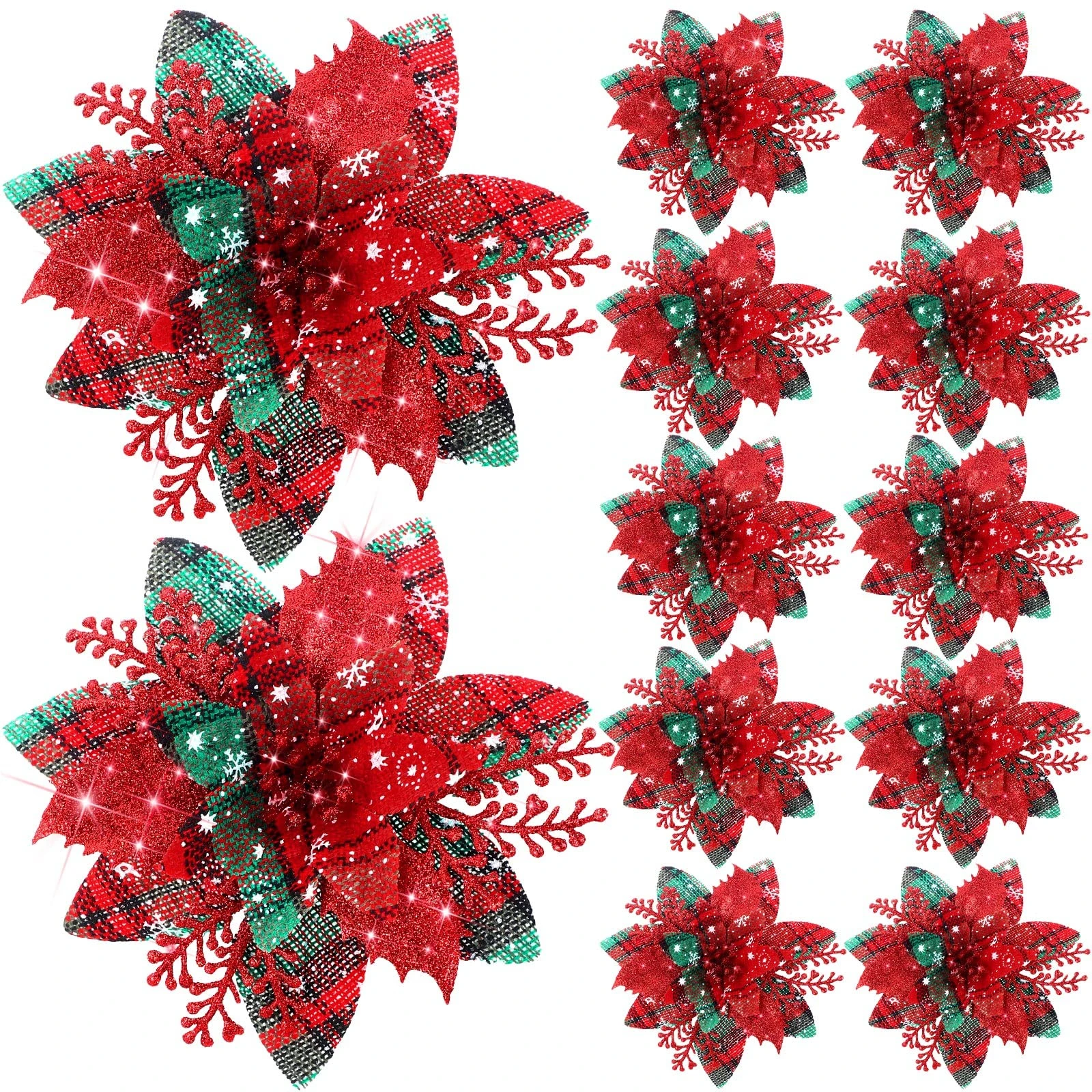 Decoración navideña flores con purpurina roja para el árbol - imagen 4
