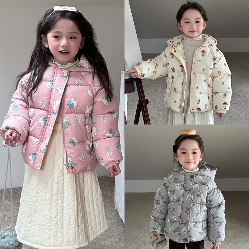 Abrigo acolchado suave de invierno para niña con capucha y patrón - imagen 5