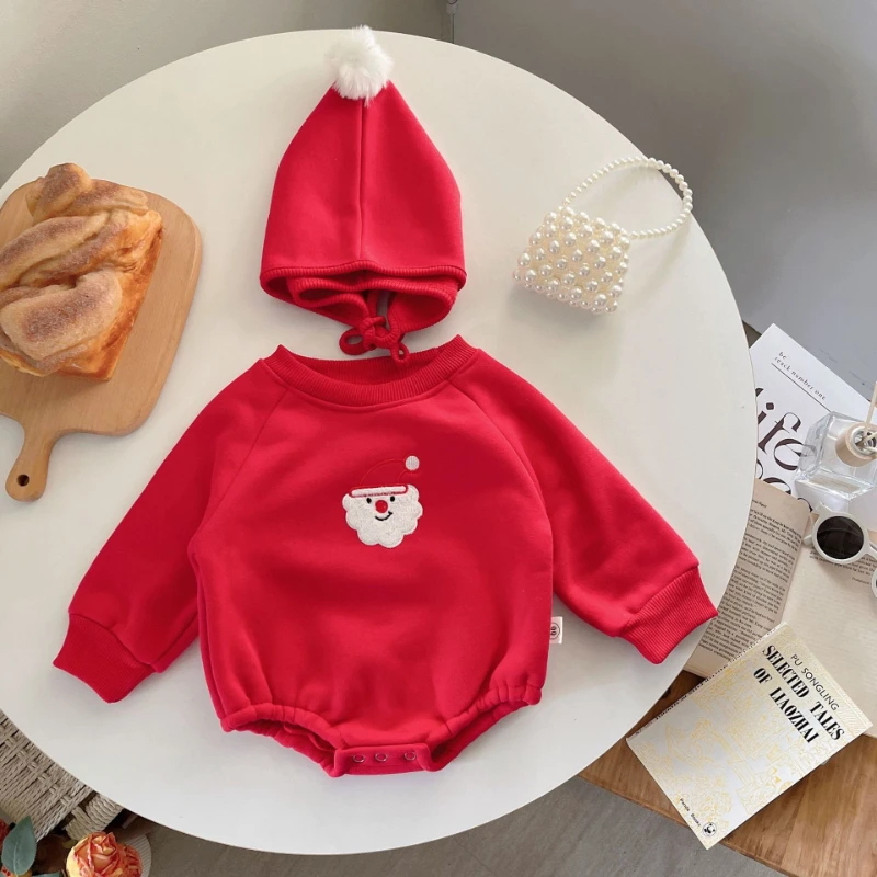 Mono bebé forro polar navideño con gorro de Papá Noel y reno - imagen 5