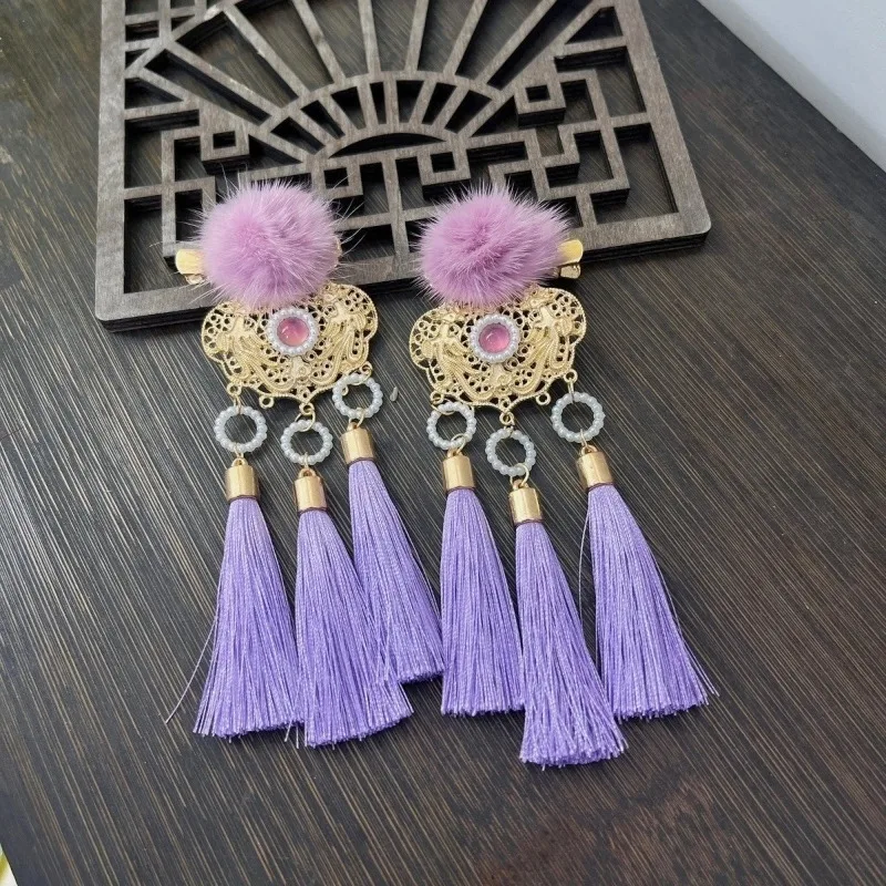 Pinza para el pelo para niños con cerradura tipo jade de Año Nuevo, borla de perlas resistente, bonito estilo Hanfu para niños, accesorio para el cabello festivo esencial - imagen 5