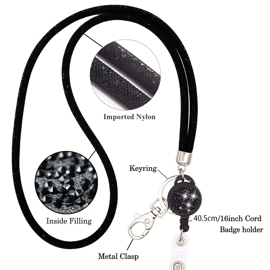 Cordones de cuello brillantes para soporte de teléfono móvil, collar de diamantes de imitación, cordón retráctil para el cuello, cordón para soporte de gafas, 1 ud. - imagen 5