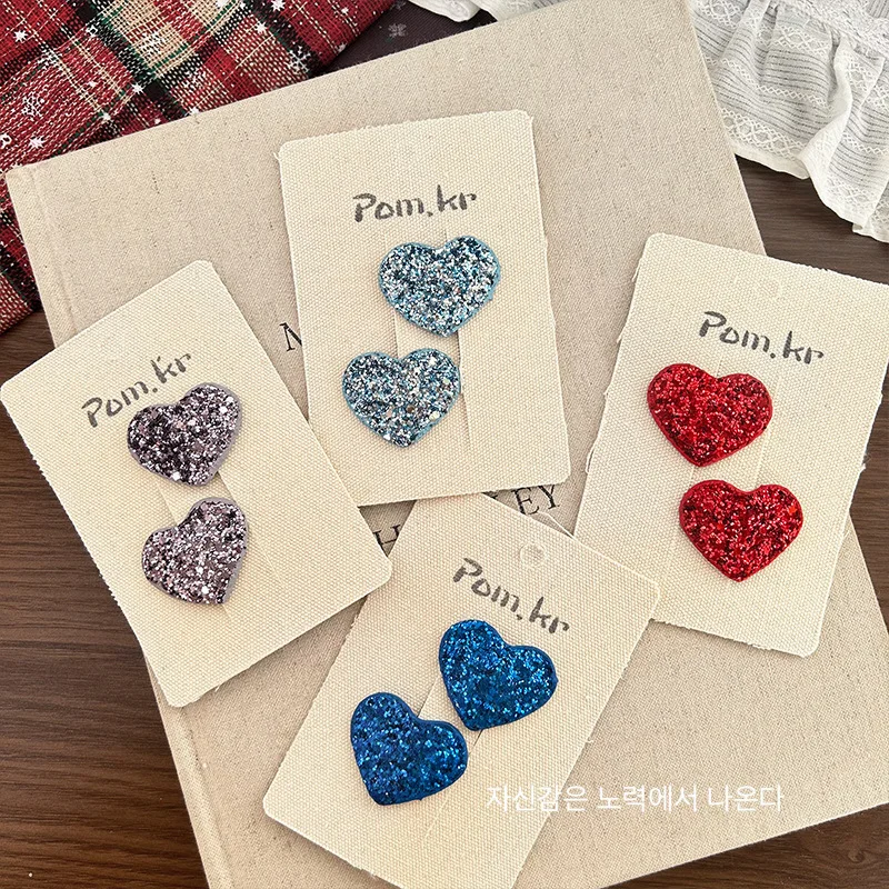 Pinzas para el cabello de estrella brillante para niña, pasadores de corazón con purpurina, accesorios para el cabello para niños, pinzas para el cabello finas con agarre antideslizante, moda coreana - imagen 4