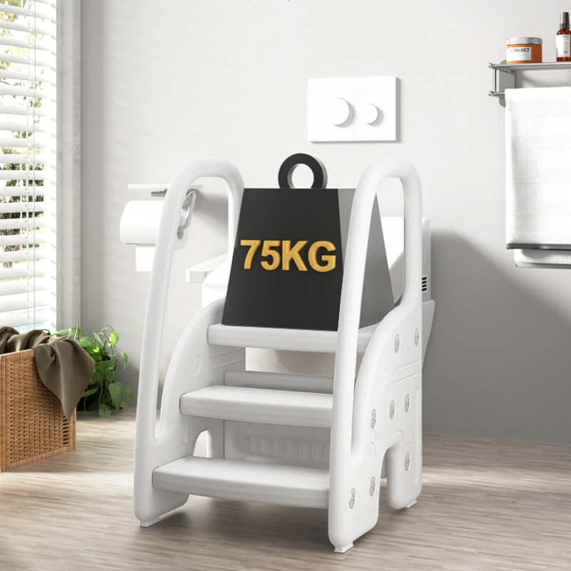 Taburete plegable que ahorra espacio: ayudante de baño de capacidad de 100 kg con reposapiés de tres escalones de material PP de secado rápido - imagen 3