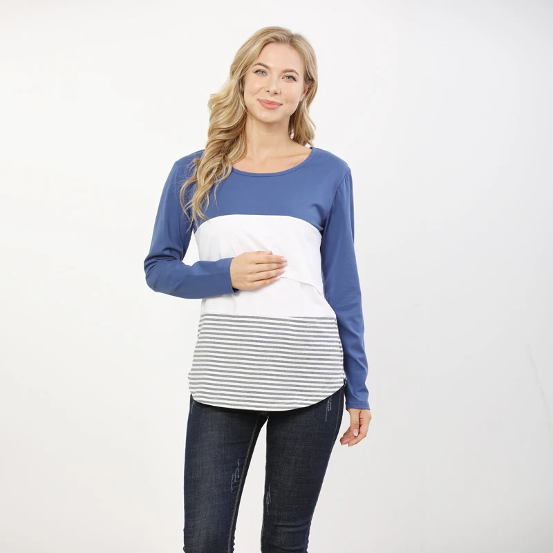 Ropa de maternidad, camiseta informal holgada, ropa de lactancia de manga larga para primavera para mujeres embarazadas, camiseta de lactancia - imagen 2
