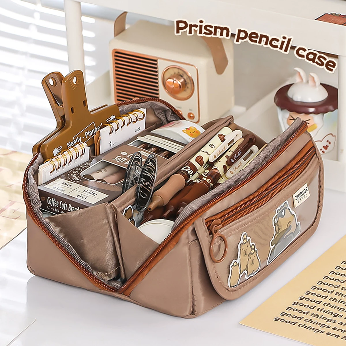 Bolsa de lápices con prisma de corazón femenino, caja de papelería para estudiantes femeninas de gran capacidad, bolsa de papelería de aspecto alto, caja de lápices multifuncional - imagen 4