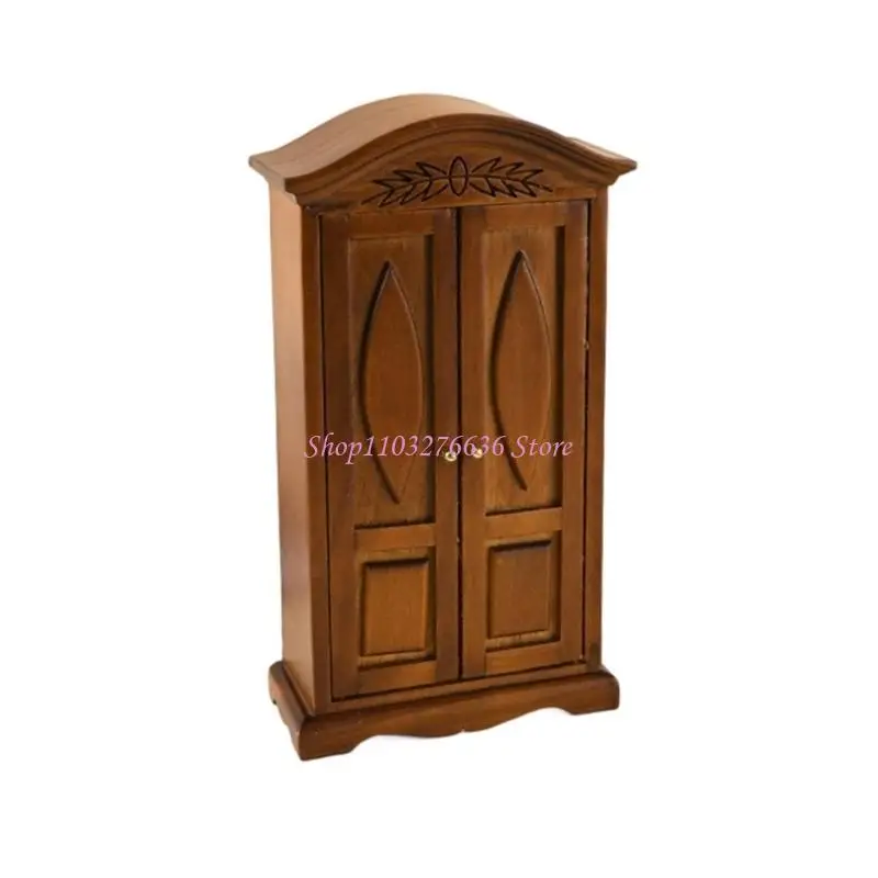 R6FD-armario Vintage para casas muñecas, armario madera en miniatura, puerta doble, modelo para decoraciones - imagen 2