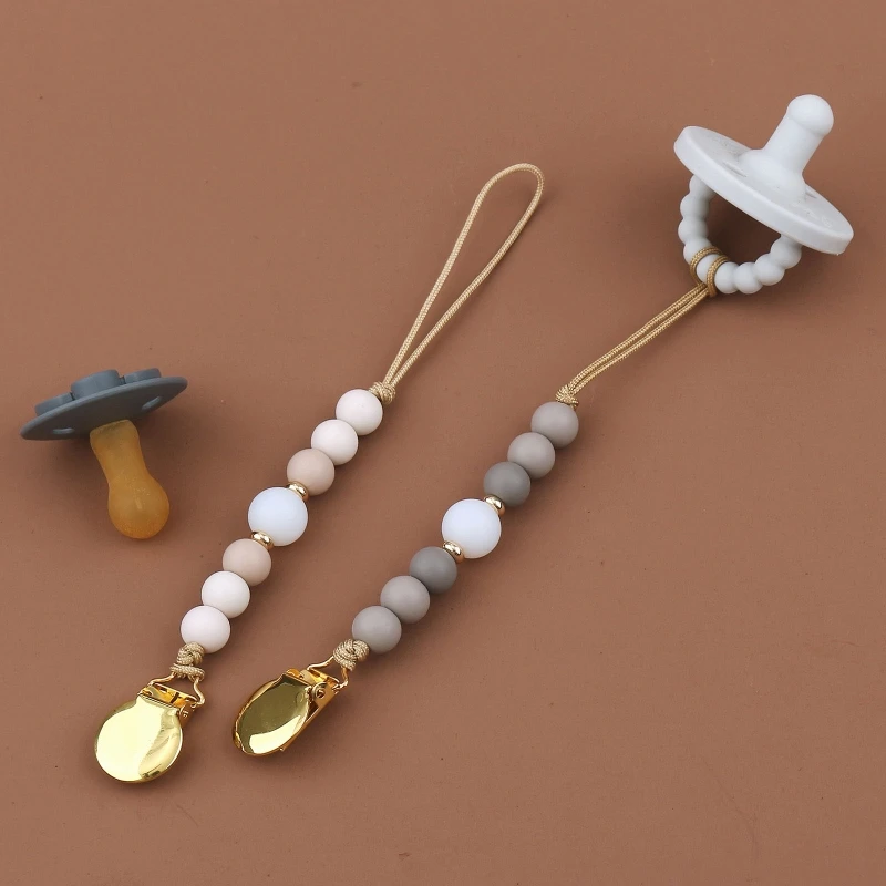 Chupete de bebé hecho a mano con cuentas de silicona, Clip de Metal para recién nacido, soporte para pezón, cadena de dentición, accesorios para bebé - imagen 5