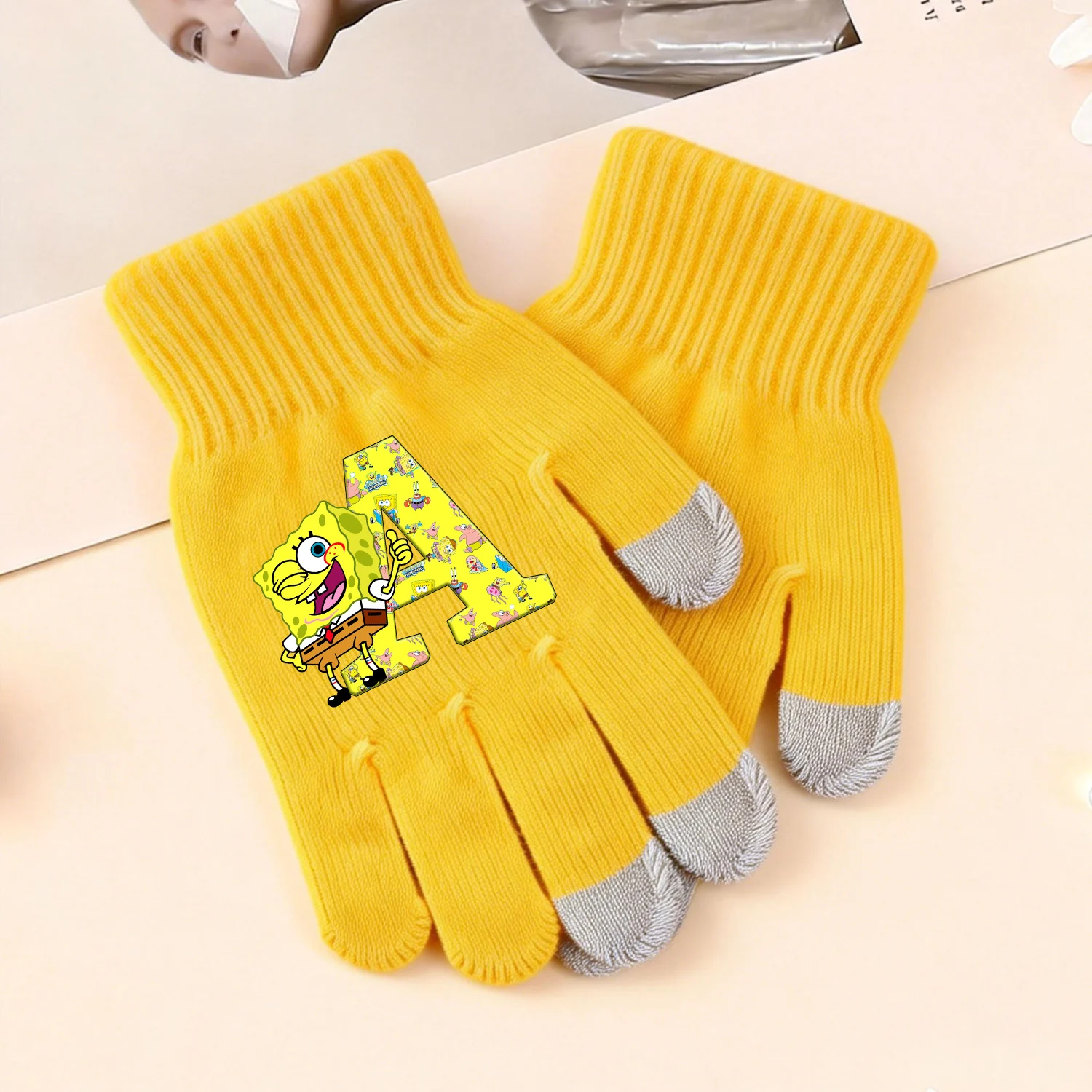Guantes Bob Esponja de punto para niños – Estilo kawaii cálido - imagen 2