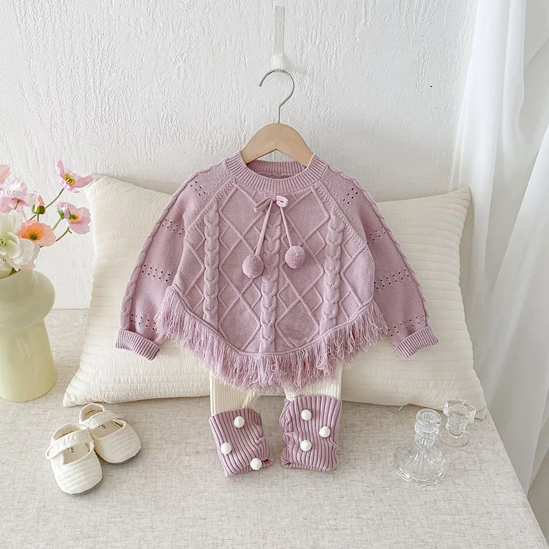 MILANCEL nuevo jersey de punto de otoño para niños 1-4T dulce ahuecado borlas prendas de punto para niñas pequeñas suéter bonito para niños Tops - imagen 4