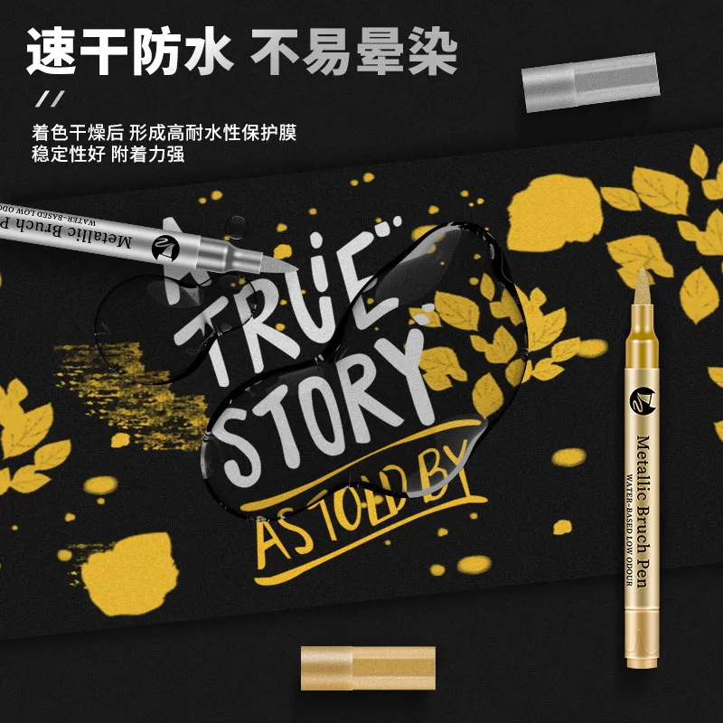 Rotuladores de colores de cabeza suave, tarjeta de felicitación de Metal brillante, pintura, bolígrafos a base de agua, firma de actividad, bolígrafo dorado, cabeza suave, 1 ud. - imagen 3