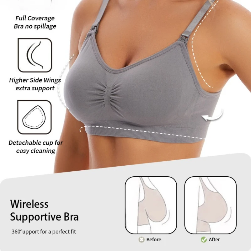 Sujetador de lactancia sin costuras para mujer, sujetador de lactancia sin aros con Clip frontal, sujetadores de maternidad cómodos de algodón de talla grande