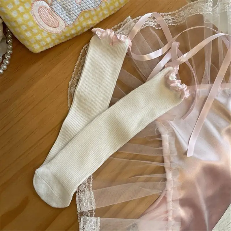 D7YD calcetines vestir para niños para otoño calcetines elásticos con borde volante hasta rodilla calcetines - imagen 5