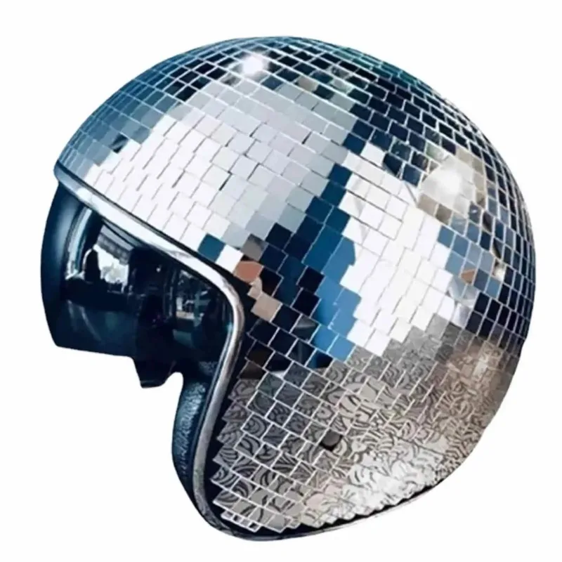 Casco de discoteca con purpurina, cascos de bola con purpurina y espejo, sombrero de bola de discoteca, casco para Club, Bar, fiesta, sombrero brillante de discoteca reflectante de cristal completo - imagen 3