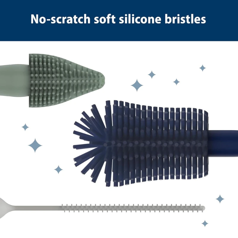 Juego de cepillos para biberones de 3 piezas: cepillos de nailon y esponja con pajita/catéter, limpieza higiénica para biberones y accesorios - imagen 3