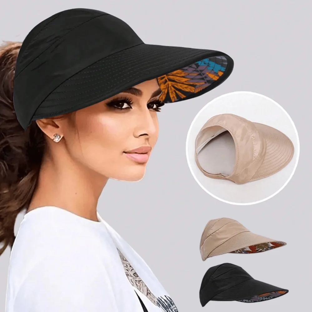 Sombrero para el sol de ala ancha de moda con orificio para cola de caballo: diseño de gorra de béisbol bohemia, poliéster transpirable, perfecto para verano al aire libre